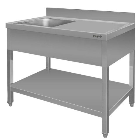 Zlew gastronomiczny z komorą po lewej stronie z maskownicą i półką 100x60x85 Mega-M