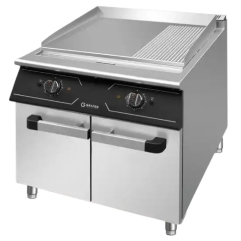 Grill Elektryczny Ryflowany–Płaski z Szafką 9 kW 400V 700x700x850 mm Grafen Perfecta GREG43C
