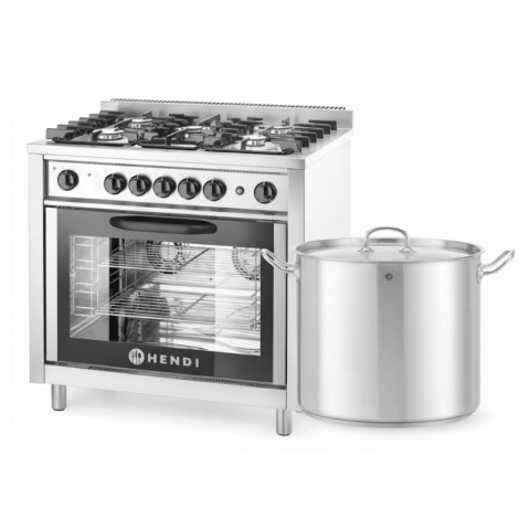 Kuchnia Gazowa Hendi 5-Palników z Piekarnikiem + Garnek 20l (Zestaw S)