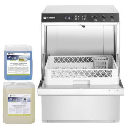 Zmywarka Gastronomiczna z Pompą i Dozownikami + Płyny Hendi 237366 (Zestaw S)