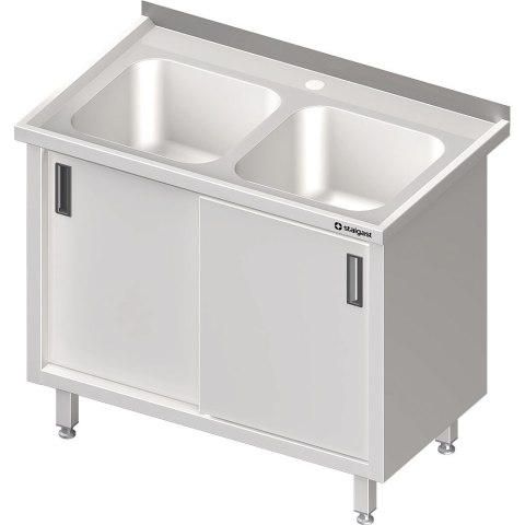 Stół ze zlewem 2-kom. drzwi suwane 1000x600x850 mm Stalgast 980896100