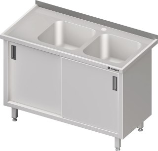 Stół Ze Stali Nierdzewnej Gastronomiczny Zlew 2-Komorowy (P) Drzwi Suwane 1700x600 Stalgast