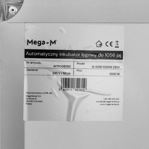Automatyczny inkubator lęgowy 1056 jaj 1000W do drobiu MTP006062
