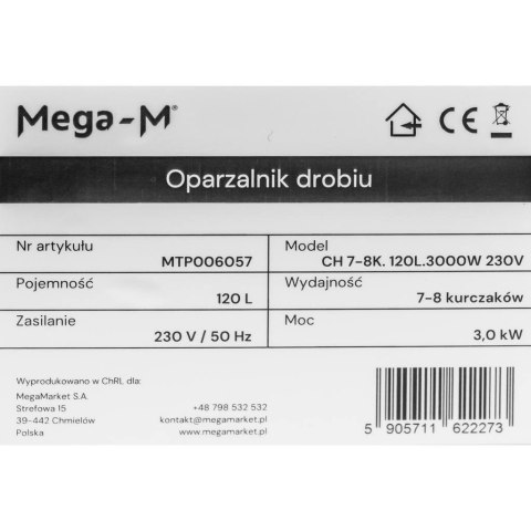 Oparzalnik drobiu wyparzacz 7-8 kurczaków 120l 3.0kW MTP006057