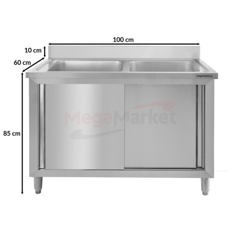 Zlew gastronomiczny spawany 2 komory z szafką 120x60x85 inox MTP001791