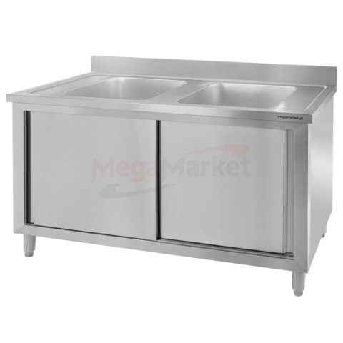 Zlew gastronomiczny spawany 2 komory z szafką 120x60x85 inox MTP001791