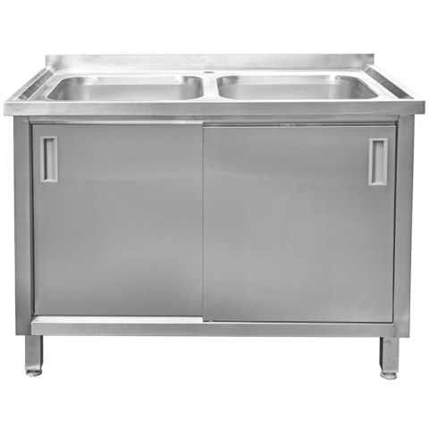 Zlew gastronomiczny spawany 2 komory z szafką 120x70x85 inox MTP005060