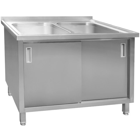 Zlew gastronomiczny spawany 2 komory z szafką 120x70x85 inox MTP005060