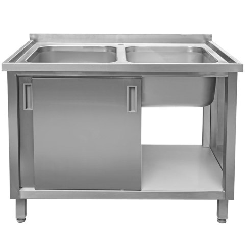 Zlew gastronomiczny spawany 2 komory z szafką 120x70x85 inox MTP005060