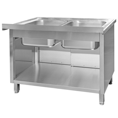 Zlew gastronomiczny spawany 2 komory z szafką 120x70x85 inox MTP005060