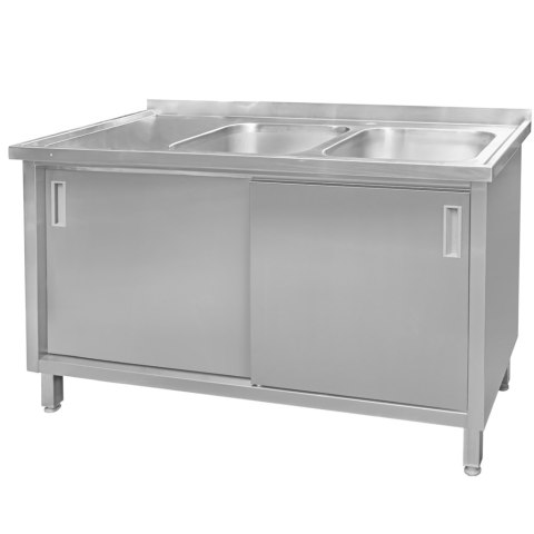 Zlew gastronomiczny spawany 2 komory z szafką 140x60x85 inox MTP005063