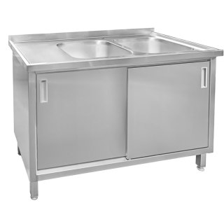 Zlew gastronomiczny spawany 2 komory z szafką 140x60x85 inox MTP005063