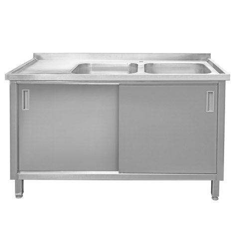 Zlew gastronomiczny spawany 2 komory z szafką 140x60x85 inox MTP005063