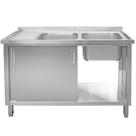 Zlew gastronomiczny spawany 2 komory z szafką 140x60x85 inox MTP005063