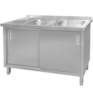Zlew gastronomiczny spawany 2 komory z szafką 140x70x85 inox MTP005062
