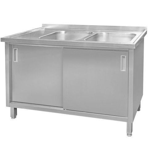 Zlew gastronomiczny spawany 2 komory z szafką 140x70x85 inox MTP005062