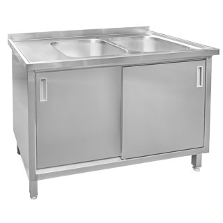 Zlew gastronomiczny spawany 2 komory z szafką 140x70x85 inox MTP005062