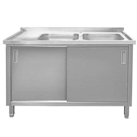 Zlew gastronomiczny spawany 2 komory z szafką 140x70x85 inox MTP005062