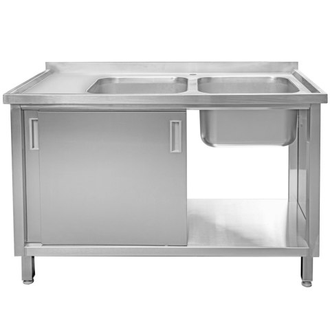 Zlew gastronomiczny spawany 2 komory z szafką 140x70x85 inox MTP005062
