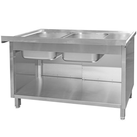 Zlew gastronomiczny spawany 2 komory z szafką 140x70x85 inox MTP005062