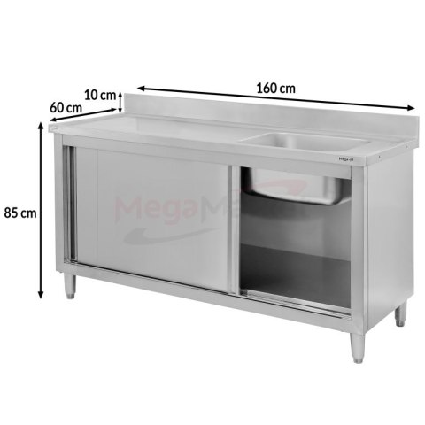 Zlew gastronomiczny spawany prawostronny z szafką 160x60x85 stal nierdzewna MTP001847