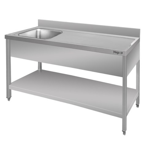 Zlew gastronomiczny lewostronny z maskownicą i półką 140x70x85 stal nierdzewna MTP005161