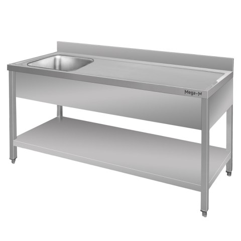 Zlew gastronomiczny lewostronny z maskownicą i półką 160x70x85 stal nierdzewna MTP005164