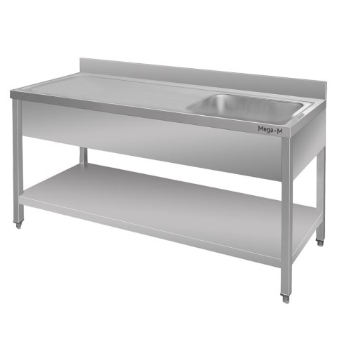 Zlew gastronomiczny prawostronny z maskownicą i półką 160x70x85 stal nierdzewna MTP005165