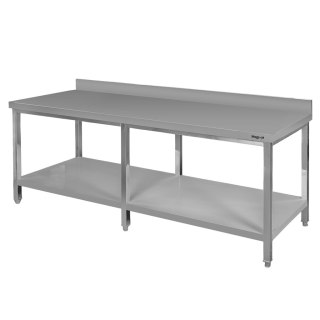 Stół przyścienny inox z półką 6 nóg 220x70x85 MTP005110