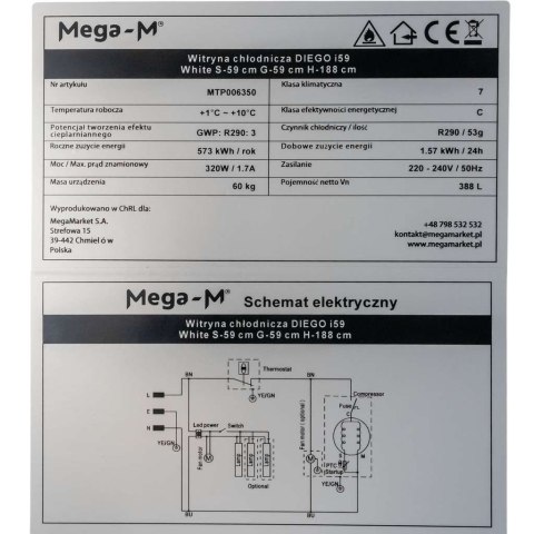 Witryna chłodnicza 1 drzwiowa 388l Diego i59 LED biała MTP006350