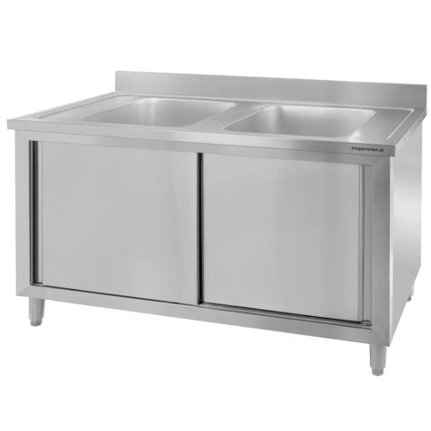 Zlew gastronomiczny spawany 2 komory z szafką 100x70x85 inox MTP005139