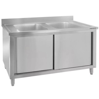 Zlew gastronomiczny spawany 2 komory z szafką 100x70x85 inox MTP005139