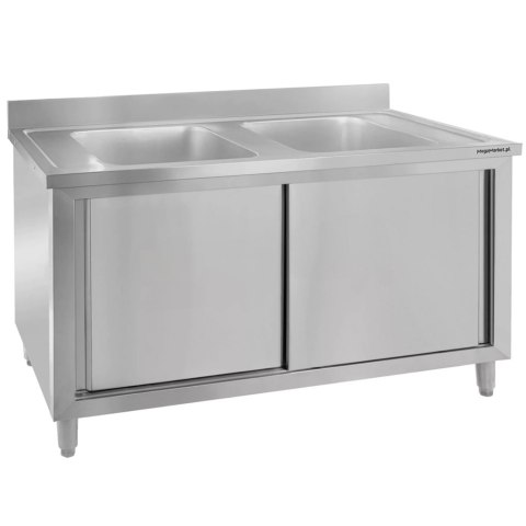 Zlew gastronomiczny spawany 2 komory z szafką 100x70x85 inox MTP005139