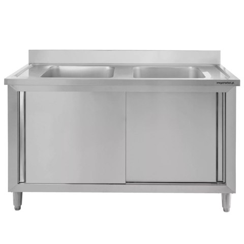 Zlew gastronomiczny spawany 2 komory z szafką 100x70x85 inox MTP005139