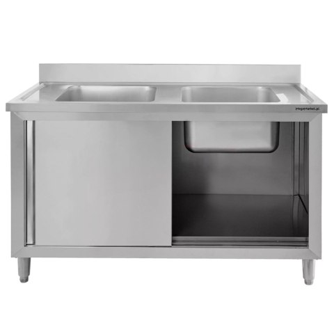 Zlew gastronomiczny spawany 2 komory z szafką 100x70x85 inox MTP005139