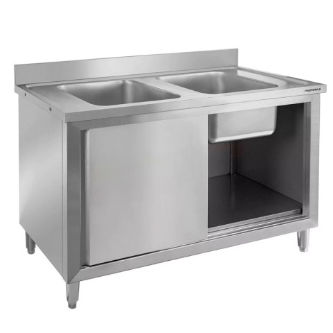 Zlew gastronomiczny spawany 2 komory z szafką 100x70x85 inox MTP005139