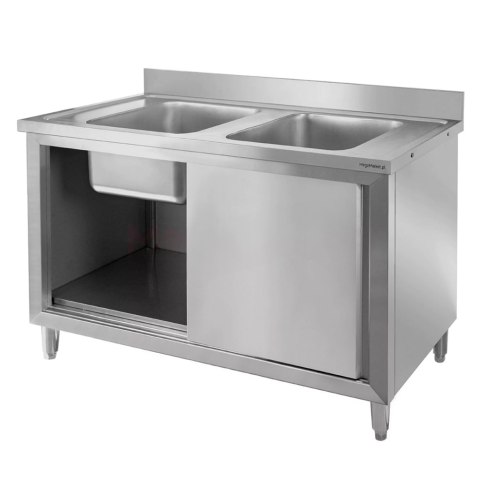 Zlew gastronomiczny spawany 2 komory z szafką 100x70x85 inox MTP005139