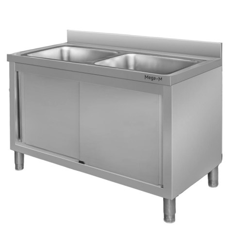 Zlew gastronomiczny spawany 2 komory z szafką 120x70x85 inox MTP005137