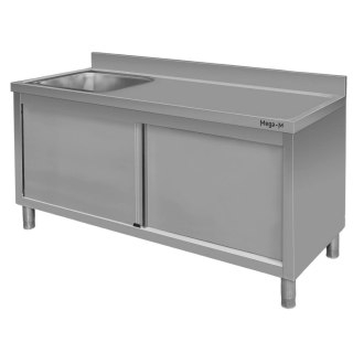 Zlew gastronomiczny spawany lewostronny z szafką 160x70x85 stal nierdzewna MTP005151
