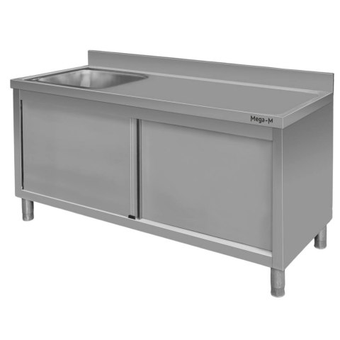 Zlew gastronomiczny spawany lewostronny z szafką 160x70x85 stal nierdzewna MTP005151