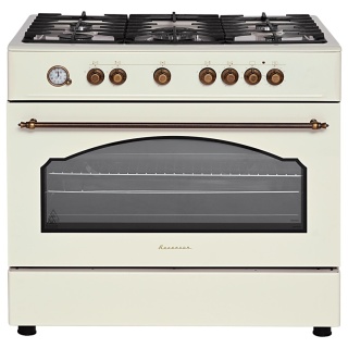 Kuchnia gazowa 5-palnikowa z piekarnikiem elektrycznym kremowa Retro KWGE-90ARC