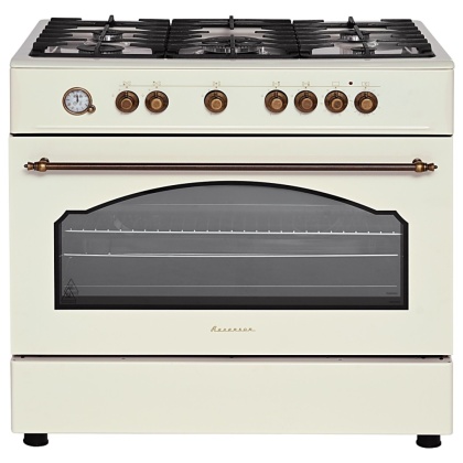 Kuchnia gazowa 5-palnikowa z piekarnikiem elektrycznym kremowa Retro KWGE-90ARC
