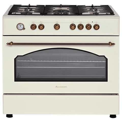Kuchnia gazowa 5-palnikowa z piekarnikiem elektrycznym kremowa Retro KWGE-90ARC