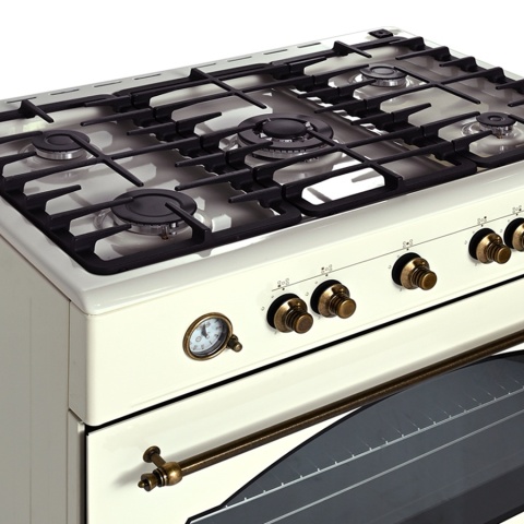 Kuchnia gazowa 5-palnikowa z piekarnikiem elektrycznym kremowa Retro KWGE-90ARC