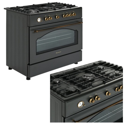 Kuchnia gazowa 5-palnikowa z piekarnikiem elektrycznym oszczędna Retro KWGE-90AR