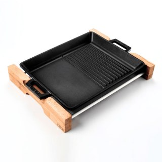 Żeliwne naczynie do serwowania na drewnianej podstawie 26x32cm LAVA