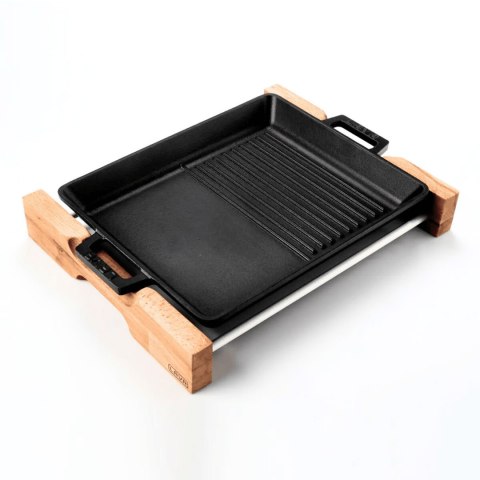 Żeliwne naczynie do serwowania na drewnianej podstawie 26x32cm LAVA