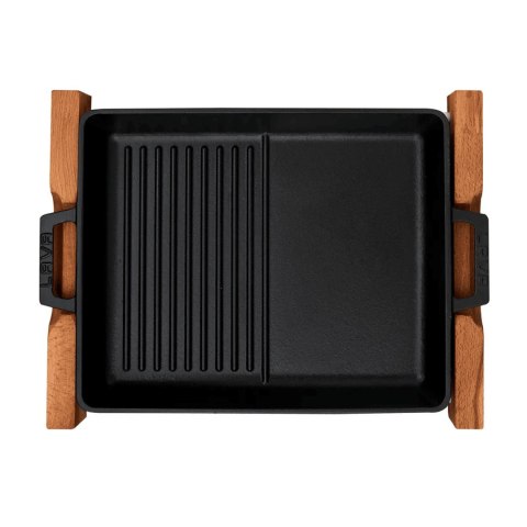 Żeliwne naczynie do serwowania na drewnianej podstawie 26x32cm LAVA