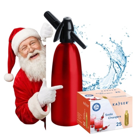 Syfon do wody sodowej gazowanej saturator 1 litr CZERWONY + 25 naboi