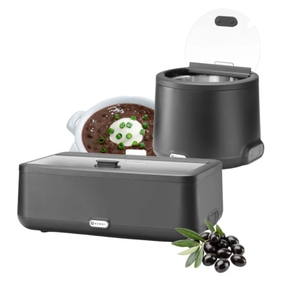 Kociołek Do Zupy UNIQ 8l Czarny + Podgrzewacz Elektryczny UNIQ 700W Czarny Hendi